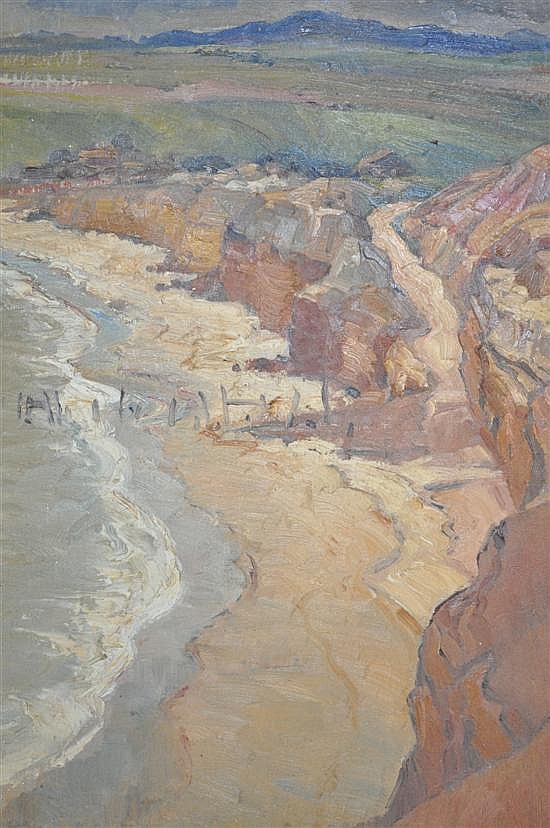 Anton David Riebe comparable auction result: anton david riebe 1905 1986 australia port willunga beach view from the cliffs oil on canvas