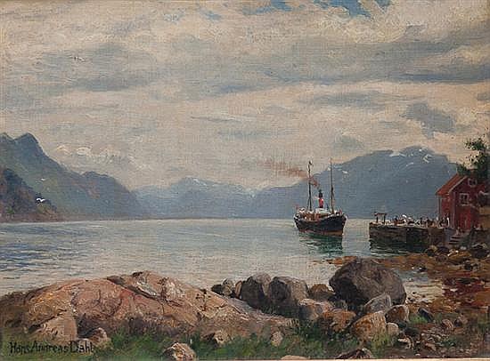 Hans Andreas Dahl comparable auction result: hans andreas dahl norwegian 1849 1937 arrival of the steam ferry
