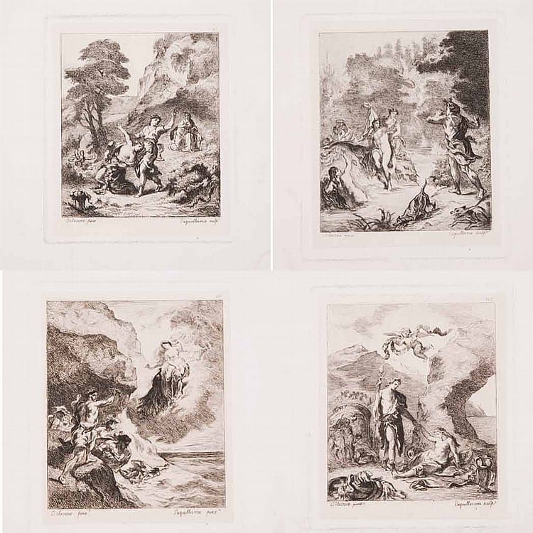 Frédéric Laguillermie comparable auction result: after eugene delacroix classical scenes four etchings by la guillermie