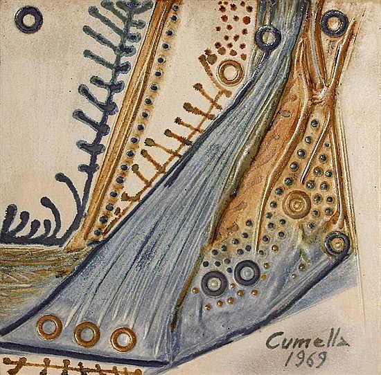 Joan Junyer comparable auction result: joan junyer antoni cumella a reul y otros varios temas tres leos un gouache una placa de porcelana un acr lico y una t cnica