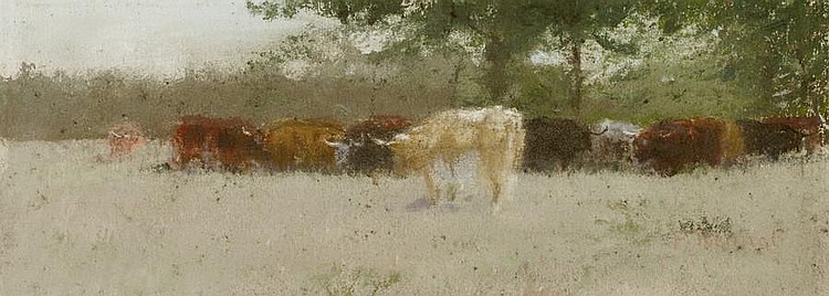 Charles Franklin Reaugh comparable auction result: charles franklin reaugh american 1860 1945 cattle grazing 3 x 7 1 2in