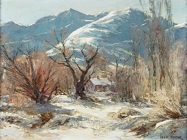 Joshua Lawrence Meador comparable auction result: joshua lawrence meador american 1911 1965 patina winter landscape 18 x 24in
