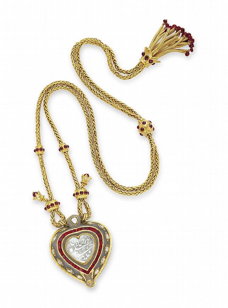 THE TAJ MAHAL AN INDIAN DIAMOND AND JADE PENDANT NECKLACE RUBY AND GOLD CHAIN, BY Cartier comparable sale