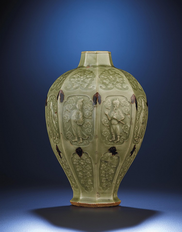 An Important Tobi Seiji -DECORATED AND MOULDED LONGQUAN CELADON 'EIGHT IMMORTALS' OCTAGONAL MEIPING comparable sale