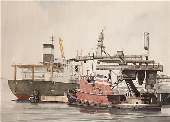 James Drake Iams comparable auction result: james drake iams american 20th century industrial shipyard watercolor framed