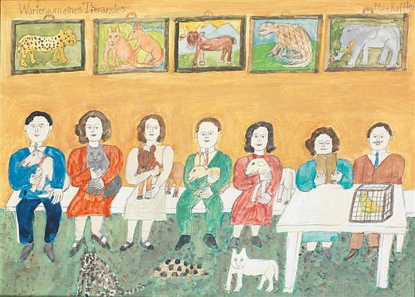 MAX RAFFLER (1902-1988) Salle d'attente du vétérinaire Aquarelle et crayon sur papier Titrée en haut à gauche Signée en bas à droite... sold by Tajan, lot 142 — auction record photograph