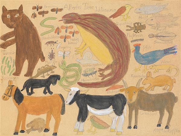 MAX RAFFLER (1902-1988) Animaux, 1971 Gouache, aquarelle et crayon sur papier Signée et datée en bas à droite 28 x 37,5 cm sold by Tajan, lot 143 — auction record photograph