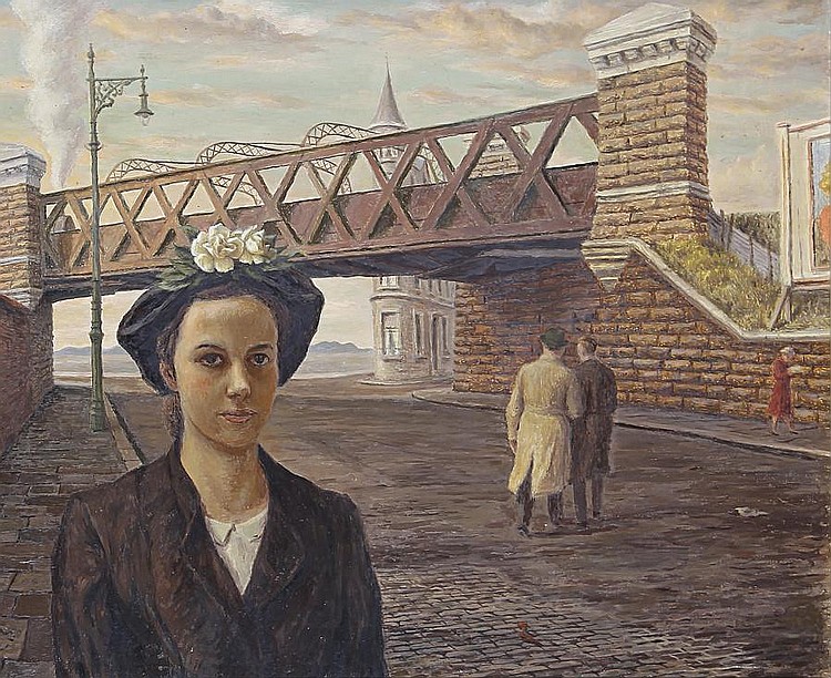 Evan Charlton comparable auction result: evan charlton british 1904 1984 figures under a railway bridge
