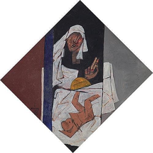 Maqbool Fida Husain 1915 - 2011 Madona and Child comparable sale