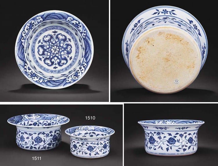 An Important And Extremely Rare Early MING BLUE AND WHITE BASIN comparable sale
