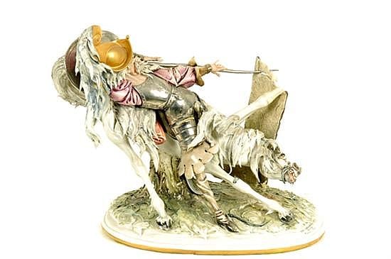Tiziano Galli comparable auction result: tiziano galli italia 1908 1986 don quijote y el molino de viento figura elaborada en porcelana esmaltada y policromada