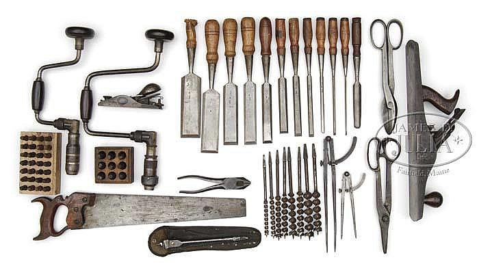 COLLECTION OF APPROXIMATELY 34 HAND TOOLS. sold by James D. Julia, lot 1295 — auction record photograph