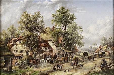 Edwin Masters comparable auction result: edwin masters 19th century british a busy village street 51cm x 76cm 20in x 30in