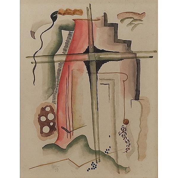 Karl Gasslander comparable auction result: karl gasslander abstract 1933 watercolor