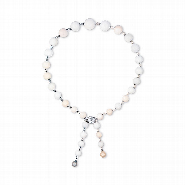A Natural Pearl And Diamond Necklace comparable sale