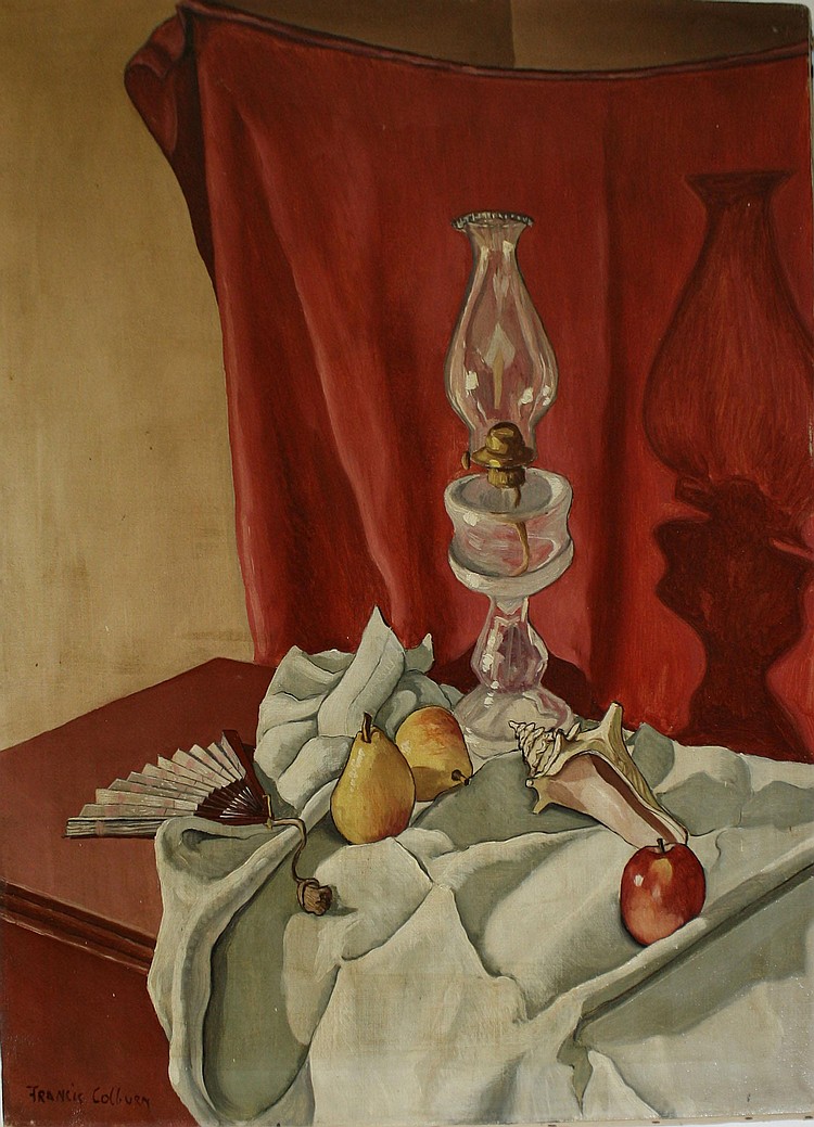 Francis Peabody Colburn comparable auction result: francis peabody colburn am 1909 1984 signed oil on canvas still life table setting w oil lamp 30x25