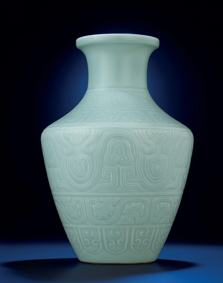 A Magnificent And Rare Celadon-Glazed Archaistic Vase, HU comparable sale