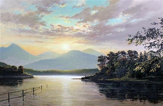 Gerald Davison Coulson comparable auction result: gerald davison coulson 1926 sunset over derwent water from calfclose bay 24 x 36in