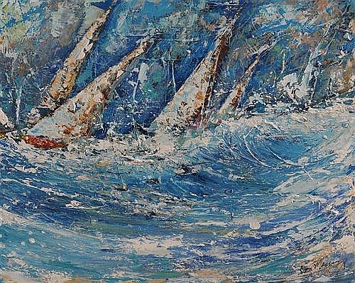 Don Meaney comparable auction result: don meaney 20th 21st century racing off old head of kinsale acrylic on canvas