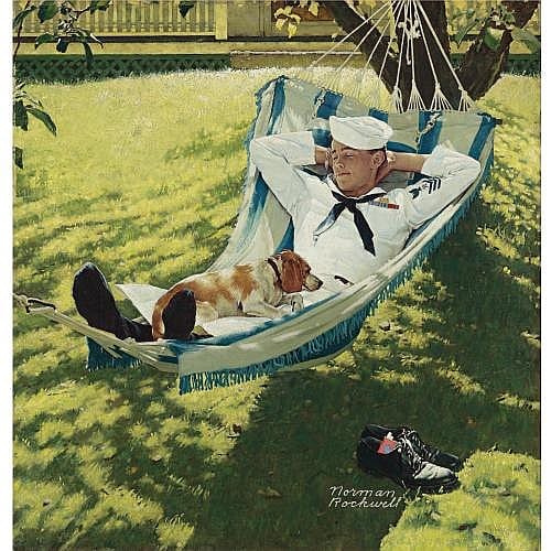 Norman Rockwell 1894-1978 , Home on Leave (Sailor in Hammock) comparable sale