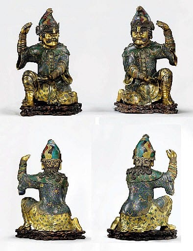 Rare Et Importante Paire Imperiale de Personnages Etrangers En Bronze Dore, EMAUX CLOISONNES ET CHAMPLEVES comparable sale
