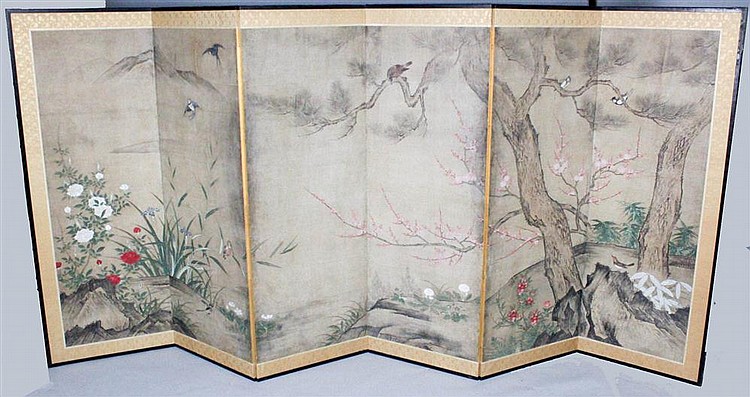 JAPANESE KANO SCHOOL BYOBU (SIX-PANEL SCREEN), MEIJI PERIOD , (LATE 19TH/ EARLY 20TH CENTURY) sold by Potomack Company, lot 122 — auction record photograph