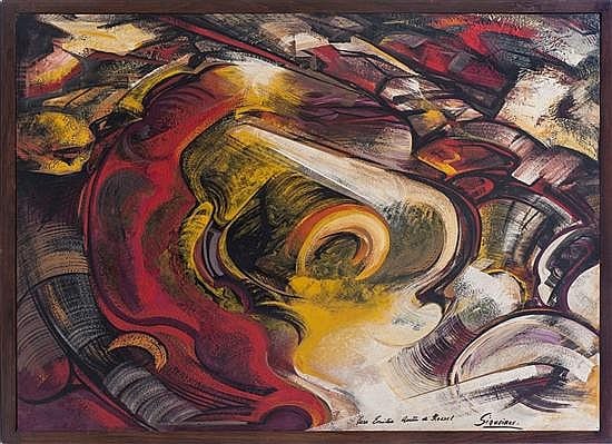 David Alfaro Siqueiros, Sin título, Firmado. Piroxilina sobre masonite, 121.5 x 170 cm, Con dedicatoria. Vo.Bo. Doctora Irene Herner. comparable sale