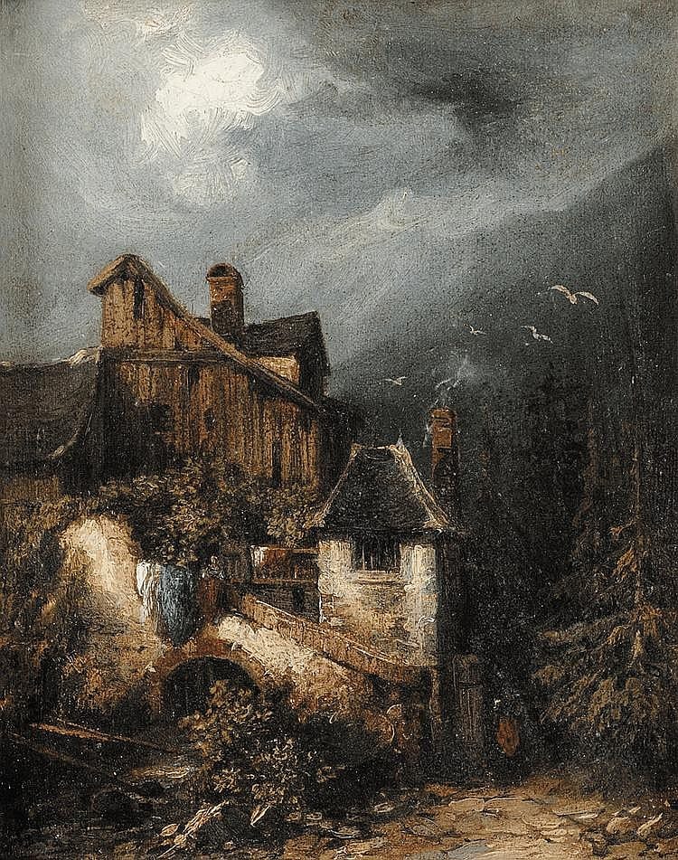 Gabriel Hippolyte Lebas comparable auction result: gabriel hippolyte lebas 1812 1880 village dans la vall e huile sur papier maroufl sur toile sign en bas gauche 26 x 21 5 cm