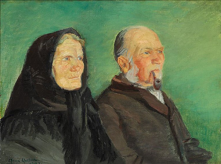 anna ancher double portrait of a golden wedding couple from skagen on a green background · Bruun Rasmussen Auctioneers · 2012-11-27 Anna Ancher comparable auction result: anna ancher double portrait of a golden wedding couple from skagen on a green background