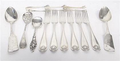 Group of coin and sterling silver flatware and serving pieces, various makers, mid 19th century and later, Comprising six coin silver d sold by Freeman's | Hindman, lot 1192 — auction record photograph