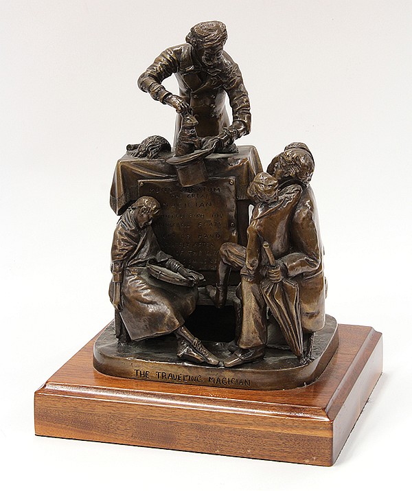 Rich Bloch (American, 20th century) after John Rogers (American, 1829 - 1904), "The Travelling Magician," 1986, bronze sculpture on ... sold by Clars Auctions, lot 2487 — auction record photograph