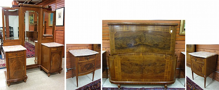 FOUR-PIECE FRENCH EMPIRE STYLE MAHOGANY BEDROOM SET sold by O'Gallerie, lot 703 — auction record photograph