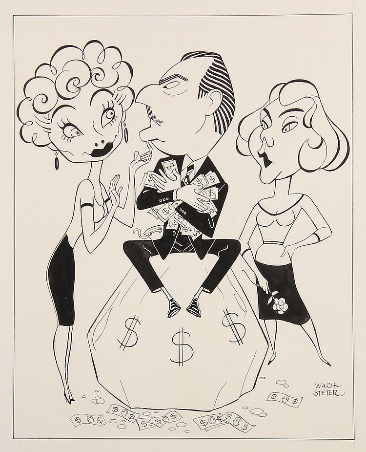PEN & INK ILLUSTRATION - Caricature by George Wachsteter 1911-2004) for 'The Lucy Show' CBS-TV premiere of 1963 season, starring Luci sold by Thomaston Place Auction Galleries, lot 974 — auction record photograph