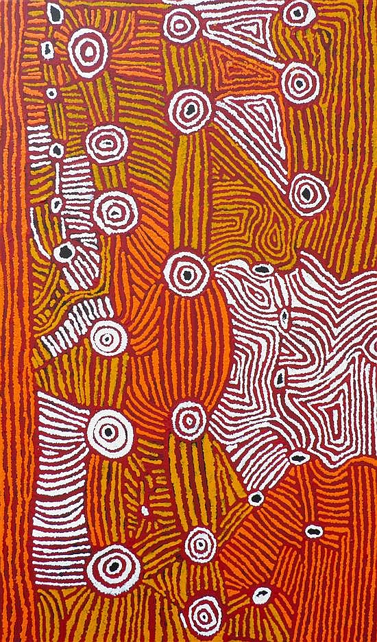 Rosie Nampitjinpa comparable auction result: rosie nampitjinpa womens ceremony acrylic on linen