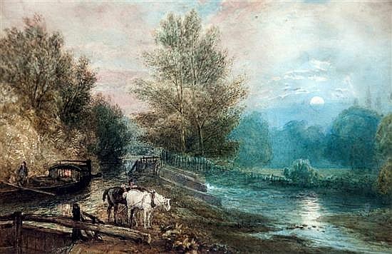 john cousen british 1804 1880 a barge and horses beside a canal lock at dusk · Martel Maides · 2013-03-20 John Cousen comparable auction result: john cousen british 1804 1880 a barge and horses beside a canal lock at dusk