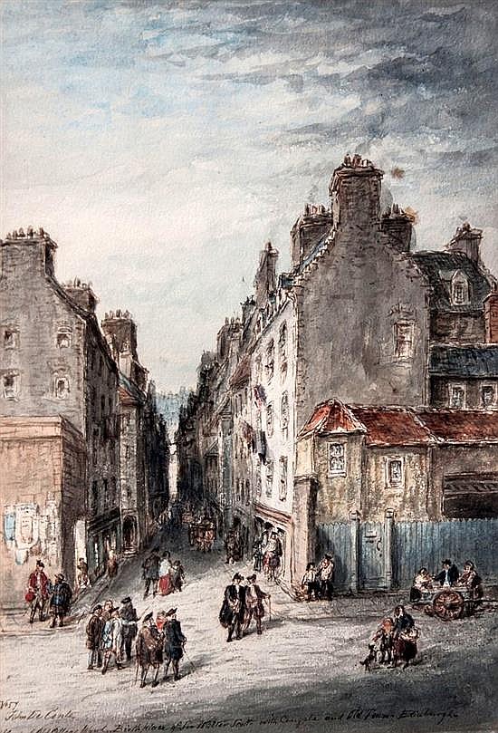 John Le Conte comparable auction result: john le conte scottish 1816 1877 head of old college wynd birthplace of sir walter scott with cowgate and old town edinburgh
