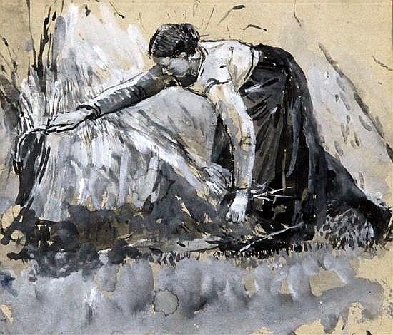 Henry Herbert La Thangue comparable auction result: henry herbert la thangue 1859 1929 woman cutting corn 4 5 x 5in