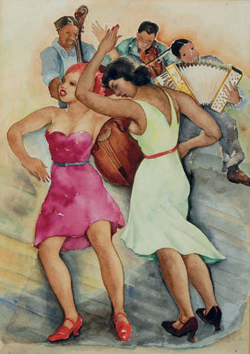 Lucy Brown l'Engle comparable auction result: dancers with musicians