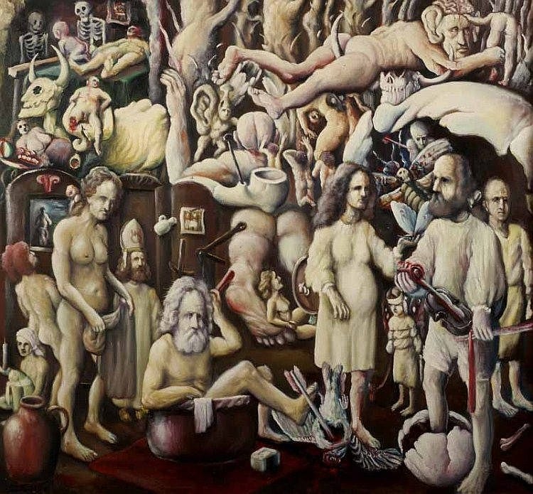 Leo Casement comparable auction result: leo casement after hieronymus bosch oil on