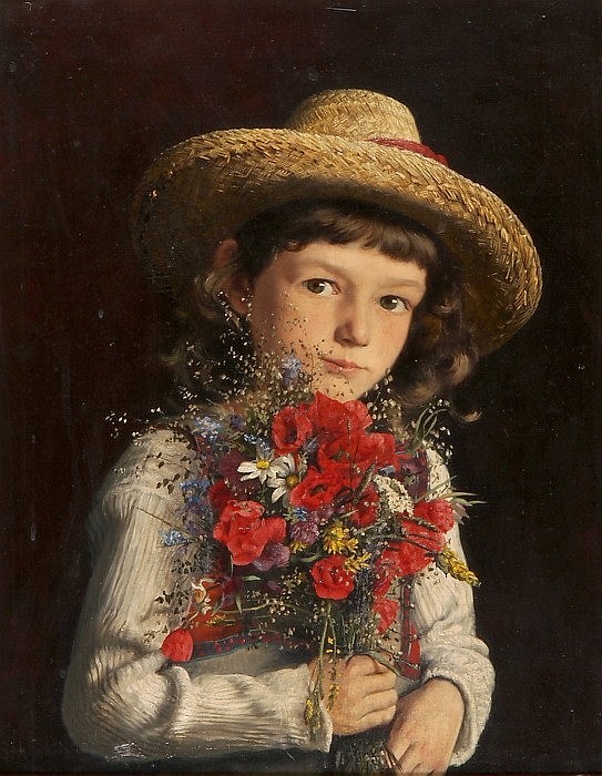 Adolf Schlabitz comparable auction result: m dchen mit blumenstrauss