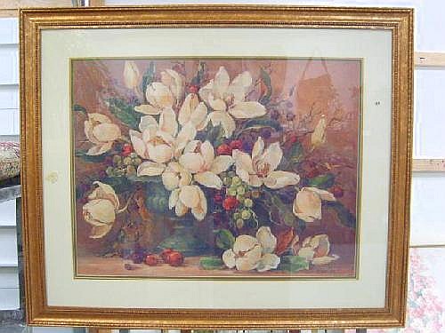 triple matted and framed floral print in vase by · Alaska Auction Co · 2007-07-26 Barbara Mock comparable auction result: triple matted and framed floral print in vase by