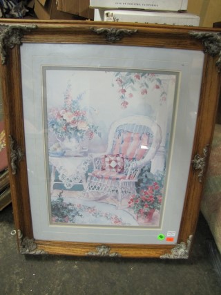 Signed Print of Wicker chair & Flowers. Nice Frame! Barbara Mock. Frame Size 19" X 23". sold by Hamiltons Antique & Estate Auctions Inc., lot 406 — auction record photograph