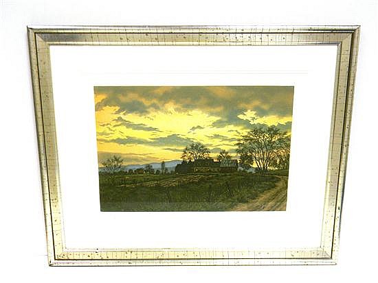Kathleen Cantin comparable auction result: kathleen cantin american 20th c fairhaven farm 1985 artist s proof etching depicting shingled farmhouse and fields at summ