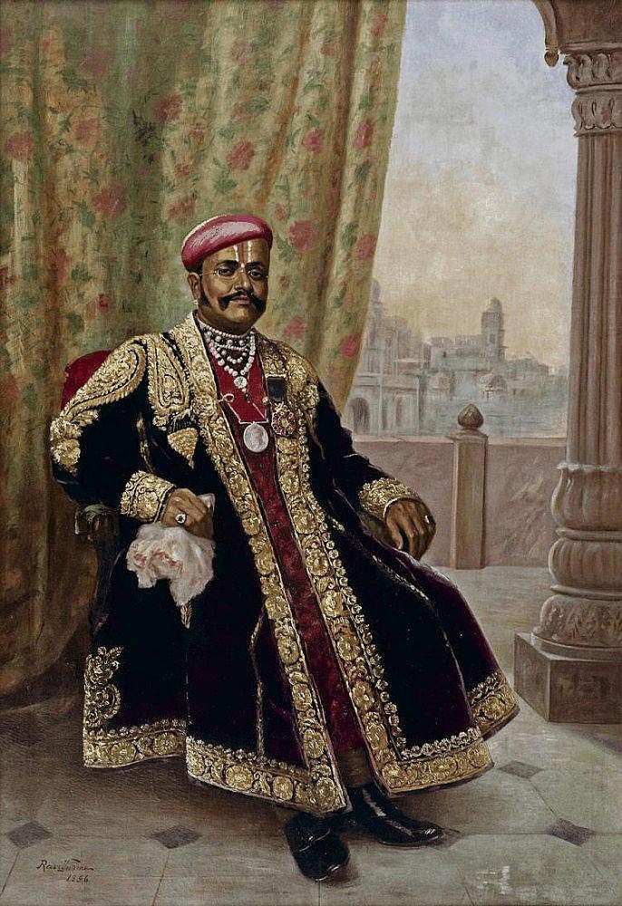 Raja Ravi Varma, 1848 - 1906 PORTRAIT OF SETH LACHMAN DAS, CIE comparable sale