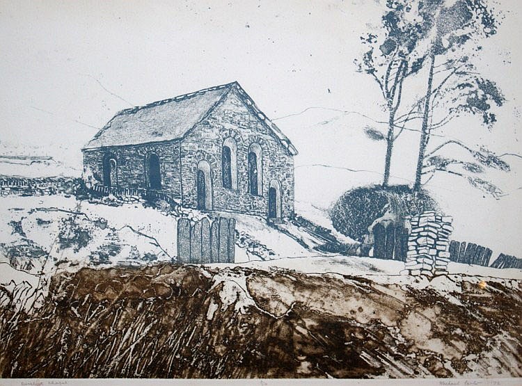 Michael Carlo comparable auction result: michael carlo b 1937 derelict chapel etching