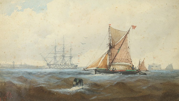 Charles John DeLacy comparable auction result: charles john delacy british 1856 1936 tall ships on rough seas signed and dated 95 lower left watercolor