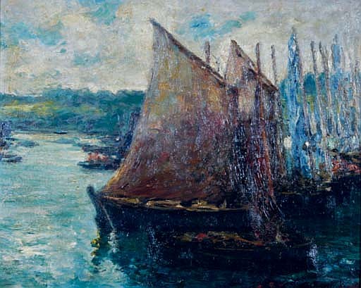 Arthur Woelfle comparable auction result: boats docked in the harbor