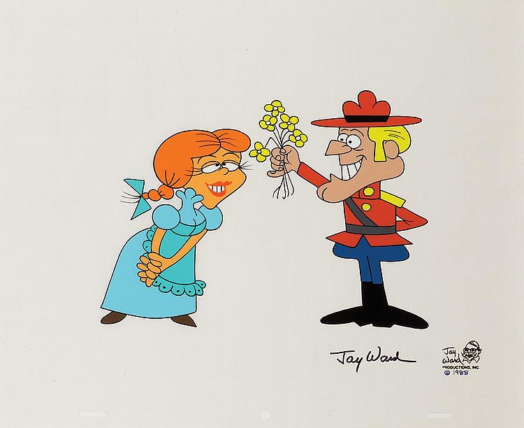 Jay Ward comparable auction result: signed jay ward hand painted scene cel of dudley do right and nell