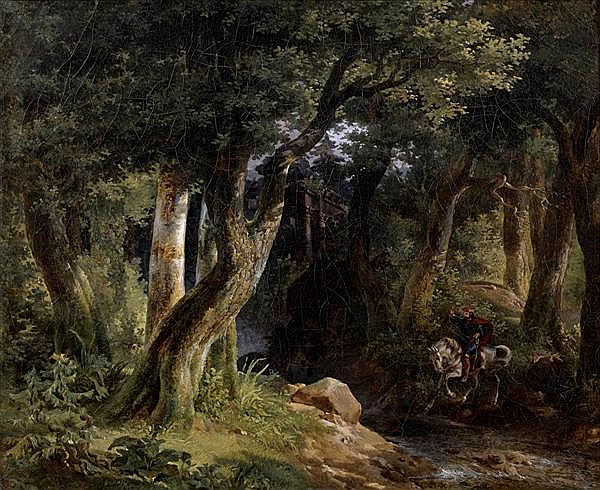 Léopold Leprince comparable auction result: l opold leprince paris 1800 chartres 1847 charlemagne gar dans la for t d couvre les eaux d aix la chapelle toile 47 x 58 cm