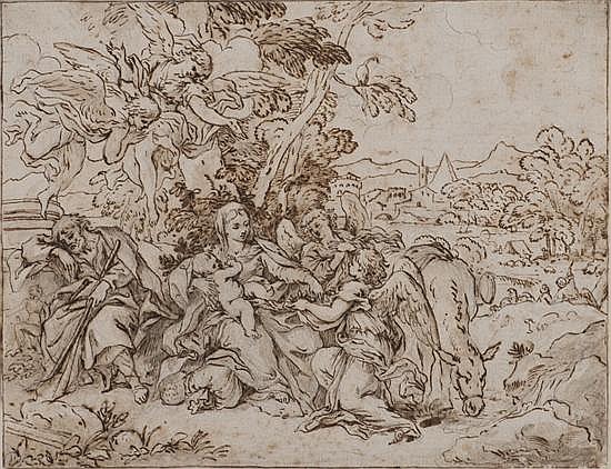 Anton Domenico Gabbiani comparable auction result: anton domenico gabbiani 1652 1726 le repos pendant la fuite en egypte plume et encre brune sur traits de crayon noir lavis brun 2